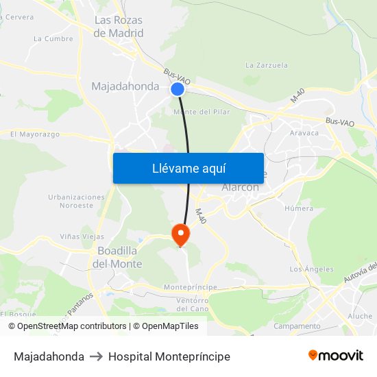 Majadahonda to Hospital Montepríncipe map