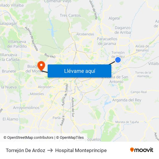 Torrejón De Ardoz to Hospital Montepríncipe map