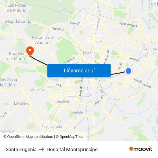 Santa Eugenia to Hospital Montepríncipe map
