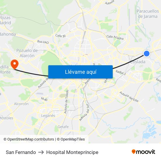 San Fernando to Hospital Montepríncipe map