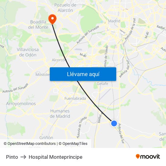 Pinto to Hospital Montepríncipe map