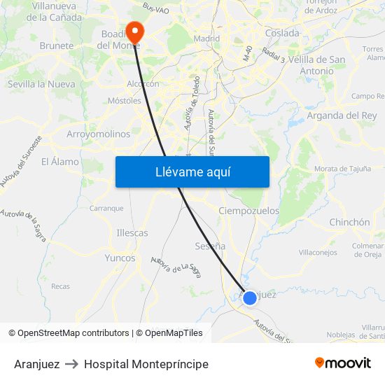Aranjuez to Hospital Montepríncipe map
