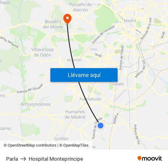 Parla to Hospital Montepríncipe map