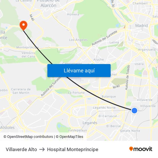 Villaverde Alto to Hospital Montepríncipe map