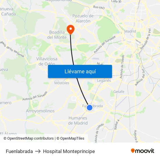 Fuenlabrada to Hospital Montepríncipe map