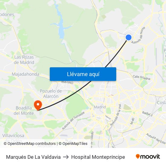 Marqués De La Valdavia to Hospital Montepríncipe map