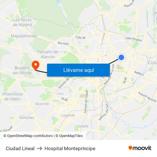 Ciudad Lineal to Hospital Montepríncipe map