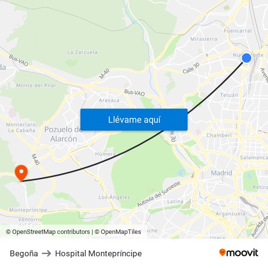 Begoña to Hospital Montepríncipe map