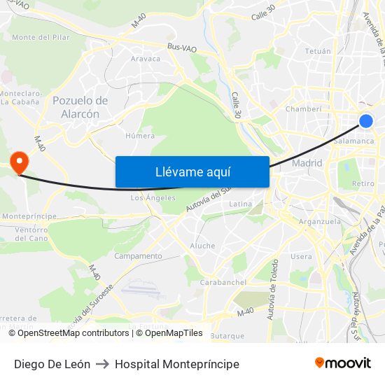 Diego De León to Hospital Montepríncipe map