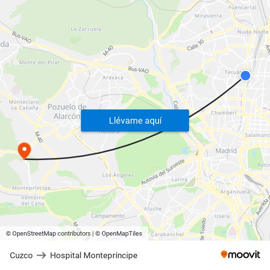 Cuzco to Hospital Montepríncipe map