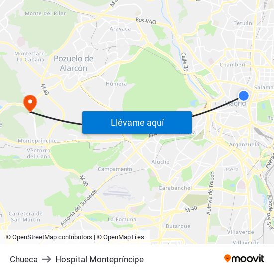 Chueca to Hospital Montepríncipe map