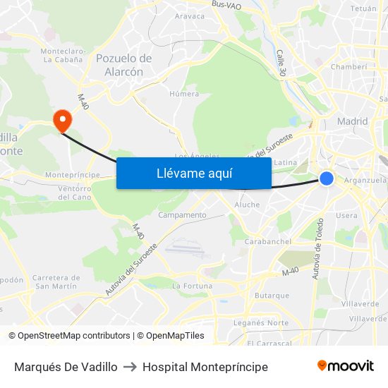 Marqués De Vadillo to Hospital Montepríncipe map