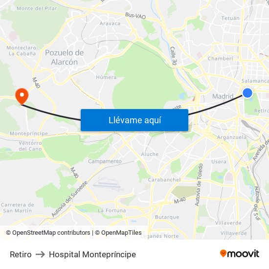 Retiro to Hospital Montepríncipe map