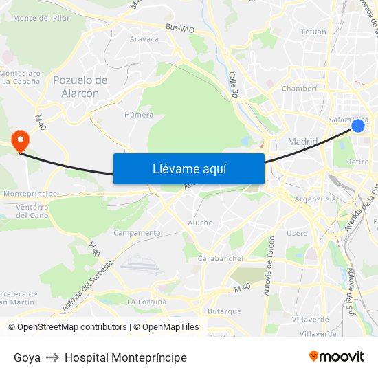 Goya to Hospital Montepríncipe map