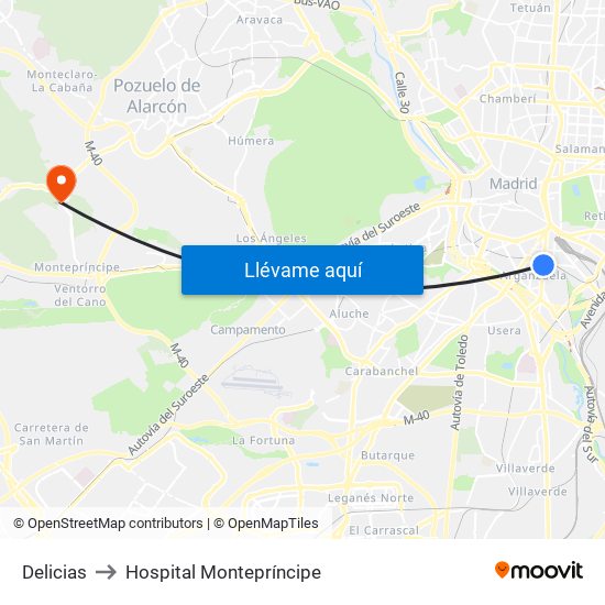 Delicias to Hospital Montepríncipe map