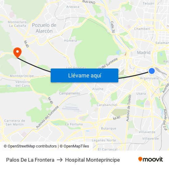 Palos De La Frontera to Hospital Montepríncipe map