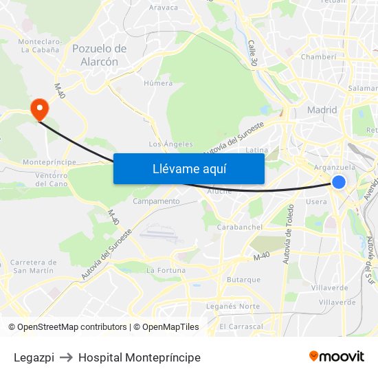 Legazpi to Hospital Montepríncipe map