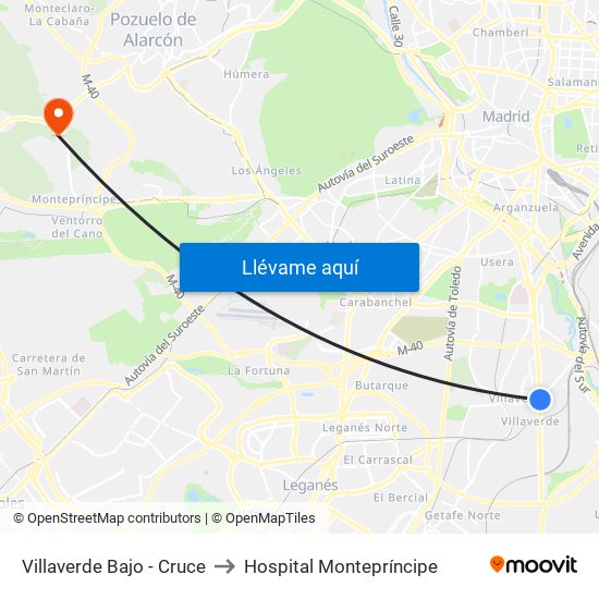 Villaverde Bajo - Cruce to Hospital Montepríncipe map