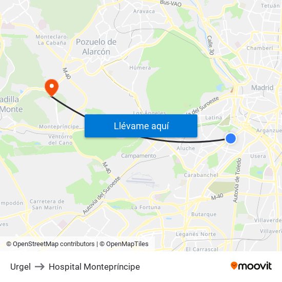 Urgel to Hospital Montepríncipe map