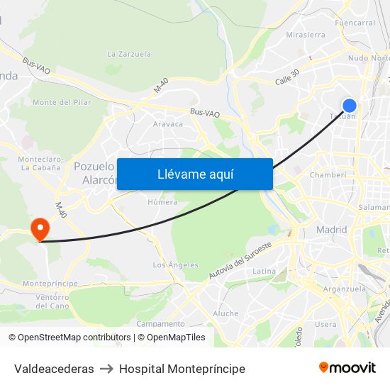 Valdeacederas to Hospital Montepríncipe map