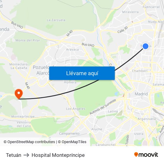 Tetuán to Hospital Montepríncipe map