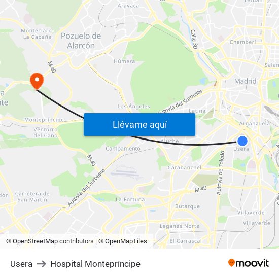 Usera to Hospital Montepríncipe map