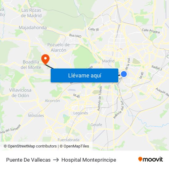 Puente De Vallecas to Hospital Montepríncipe map