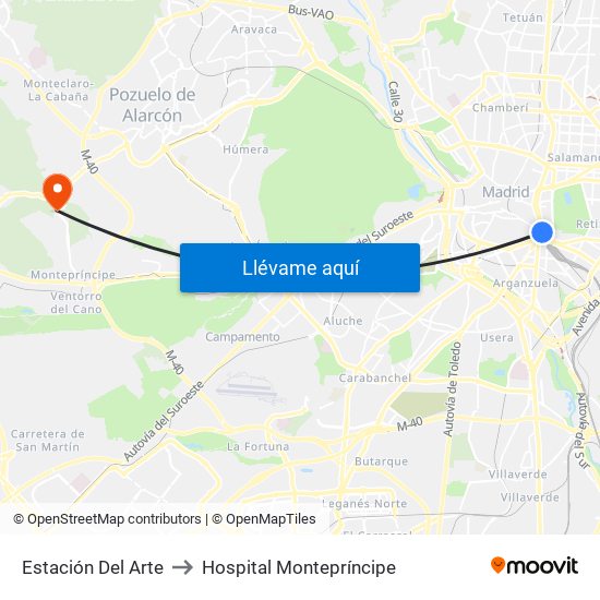 Estación Del Arte to Hospital Montepríncipe map