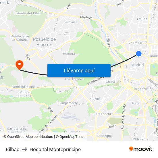 Bilbao to Hospital Montepríncipe map