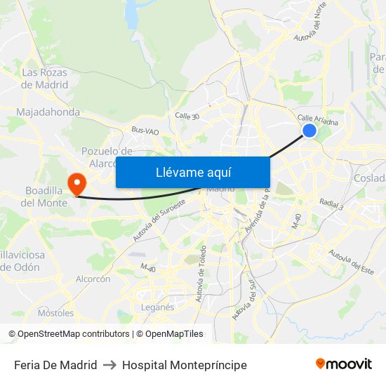 Feria De Madrid to Hospital Montepríncipe map