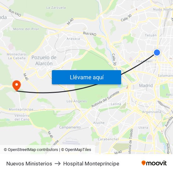Nuevos Ministerios to Hospital Montepríncipe map