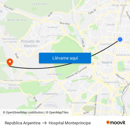 República Argentina to Hospital Montepríncipe map