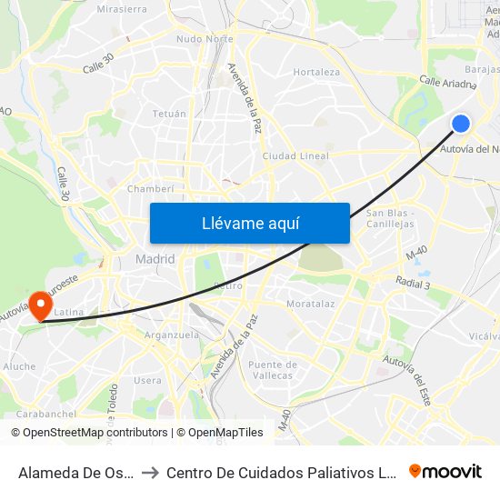Alameda De Osuna to Centro De Cuidados Paliativos Laguna map