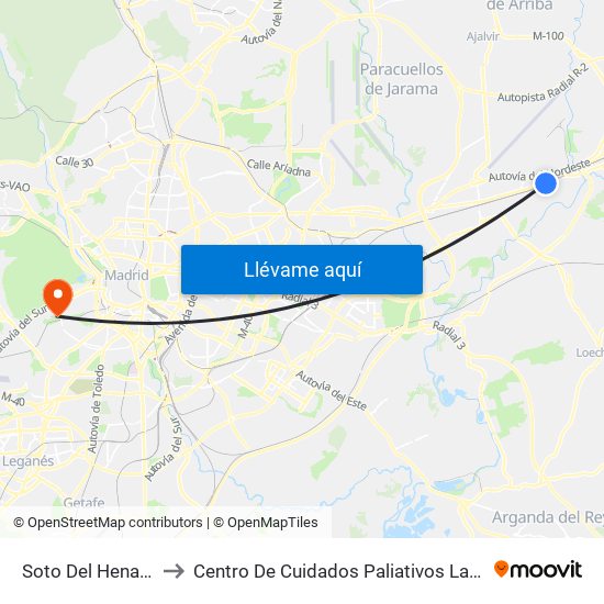 Soto Del Henares to Centro De Cuidados Paliativos Laguna map
