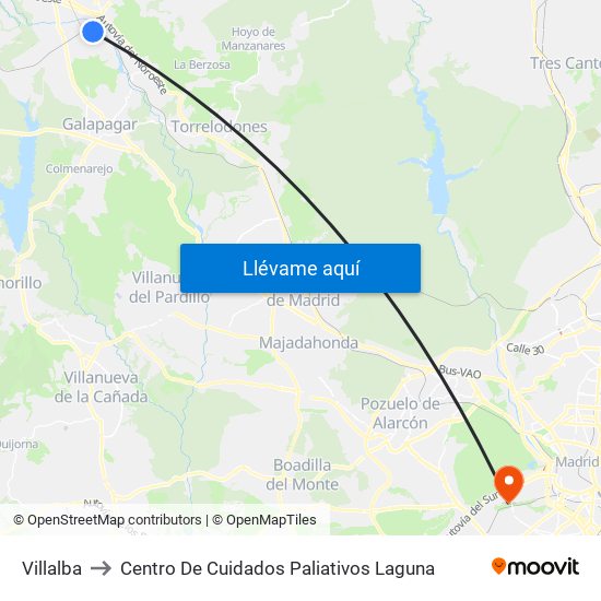 Villalba to Centro De Cuidados Paliativos Laguna map