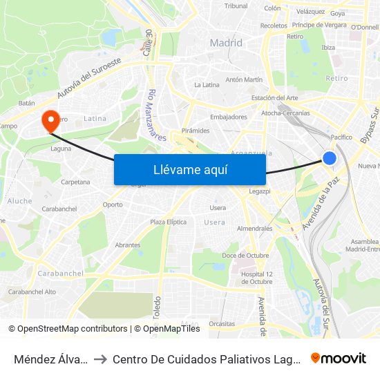 Méndez Álvaro to Centro De Cuidados Paliativos Laguna map