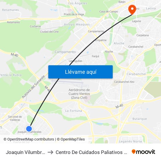 Joaquín Vilumbrales to Centro De Cuidados Paliativos Laguna map