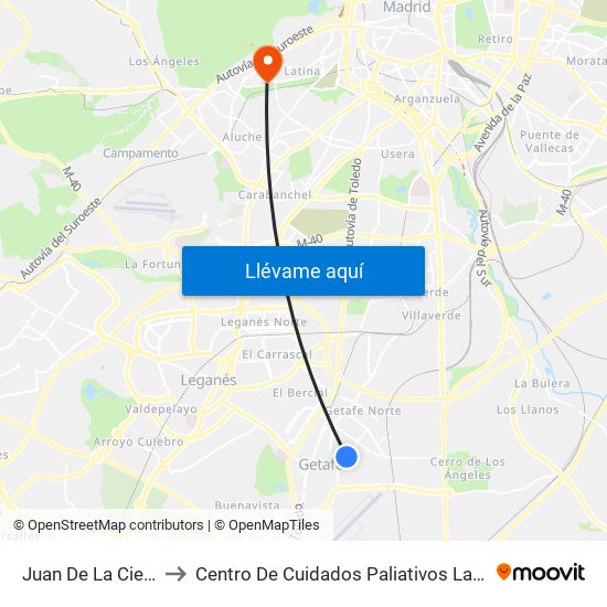 Juan De La Cierva to Centro De Cuidados Paliativos Laguna map