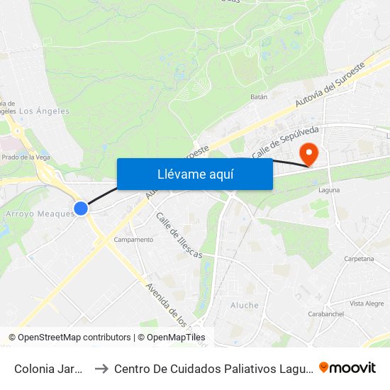 Colonia Jardín to Centro De Cuidados Paliativos Laguna map