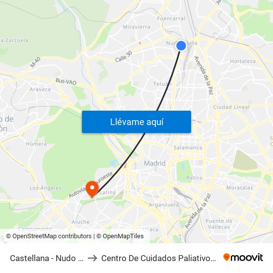 Castellana - Nudo Norte to Centro De Cuidados Paliativos Laguna map