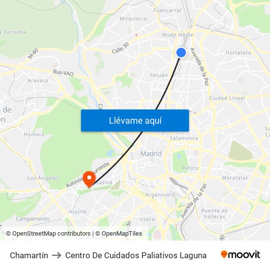 Chamartín to Centro De Cuidados Paliativos Laguna map