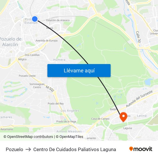 Pozuelo to Centro De Cuidados Paliativos Laguna map