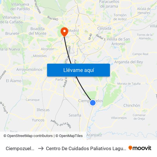 Ciempozuelos to Centro De Cuidados Paliativos Laguna map