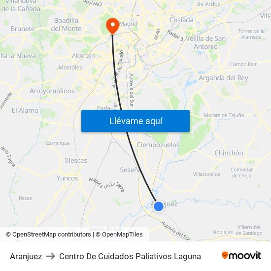 Aranjuez to Centro De Cuidados Paliativos Laguna map
