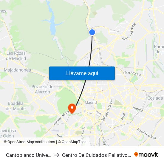 Cantoblanco Universidad to Centro De Cuidados Paliativos Laguna map