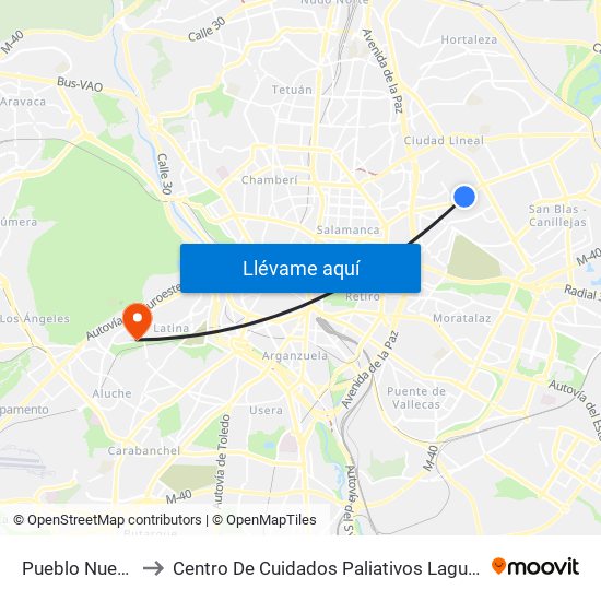 Pueblo Nuevo to Centro De Cuidados Paliativos Laguna map