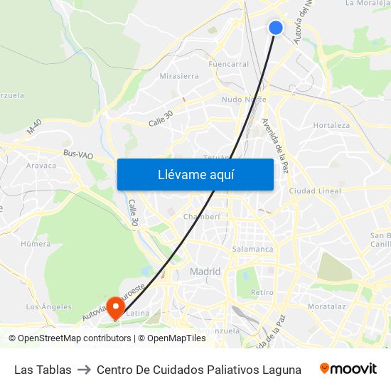 Las Tablas to Centro De Cuidados Paliativos Laguna map