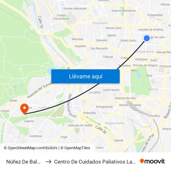 Núñez De Balboa to Centro De Cuidados Paliativos Laguna map