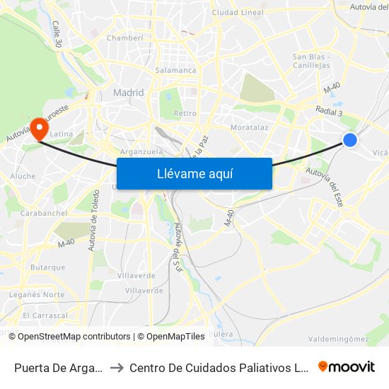 Puerta De Arganda to Centro De Cuidados Paliativos Laguna map