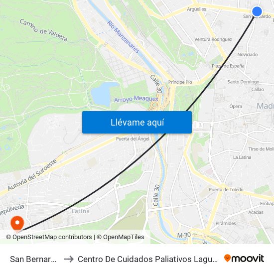 San Bernardo to Centro De Cuidados Paliativos Laguna map